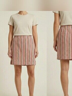 Intro Love The Fit Linen Blend Striped Skort Pink Orange Boho Summer Skirt 6